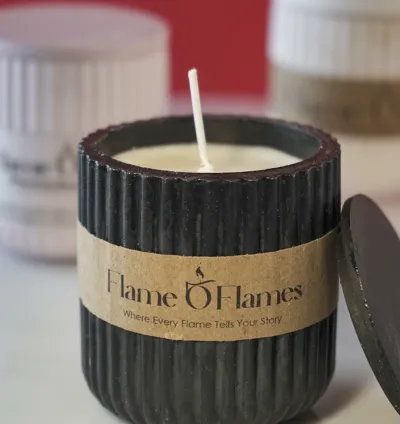 Customizable Concrete Vessel Candle with Lid - Choose Your Attar - Smokeless, Long-Lasting