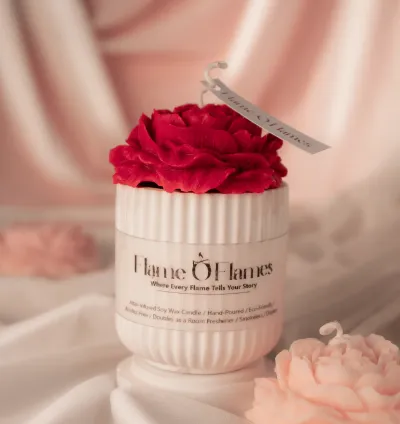 Exquisite Rose Bloom Scented Soy Wax Candle in Elegant Ribbed Vessel | Luxury Handmade Attar-Infused Candle | Home Décor & Gifting