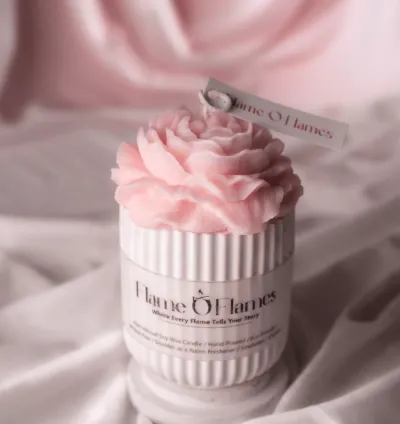 Blush Rose Bloom Scented Soy Wax Candle in Elegant Ribbed Vessel | Luxury Handmade Attar-Infused Candle | Home Décor & Gifting