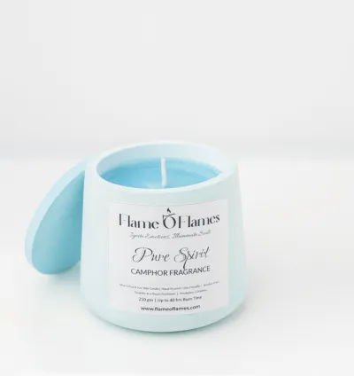 Pure Spirit – Camphor Attar Soy Candle in Ocean Blue Concrete Jar
