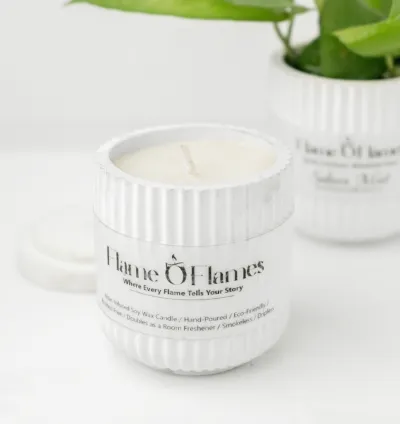 Customizable White Concrete Vessel Candle with Lid - Choose Your Attar - Smokeless, Long-Lasting